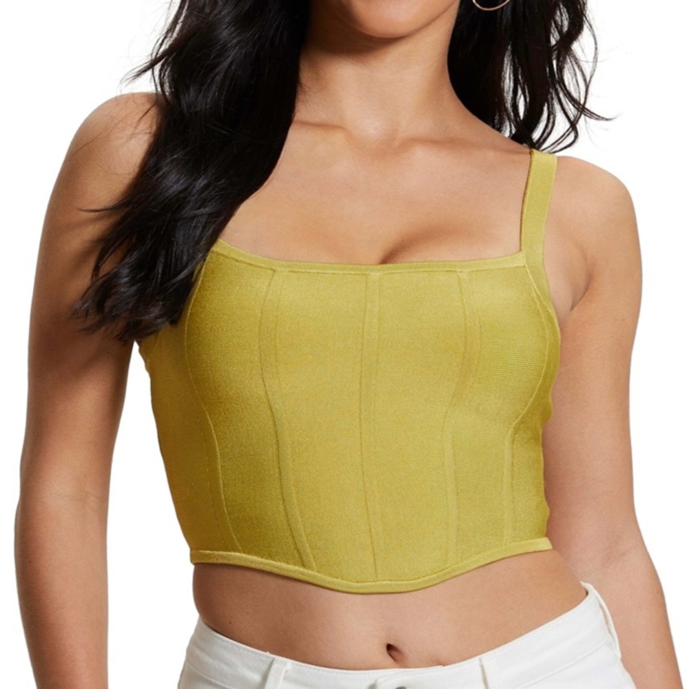 GUESS Oasis Mirage Square-Neck Sleeveless Corset Top Perpetual Green M NEW NWOT